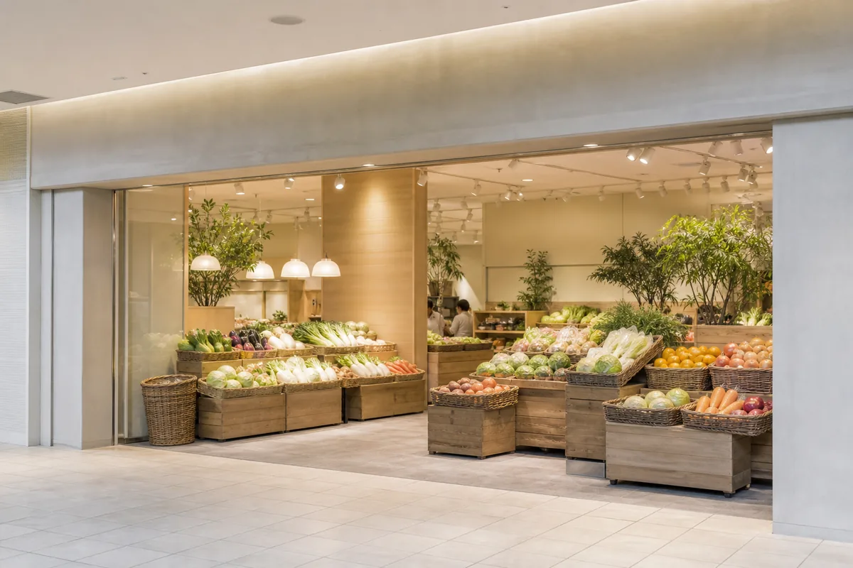 スーパーの雰囲気を表したAI生成イメージ（ビオセボン GINZA SIX店の実写ではありません）