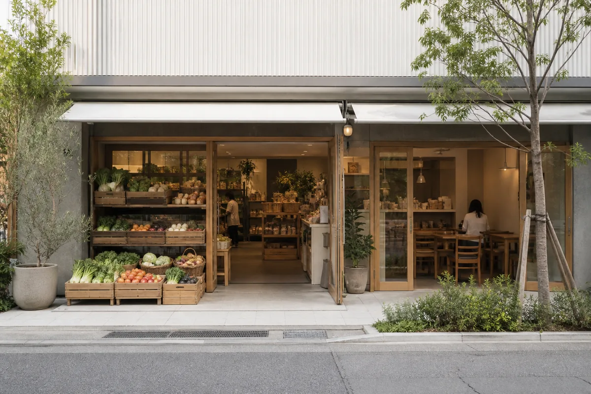 自然食品店の雰囲気を表したAI生成イメージ（ヘルシーハットの実写ではありません）