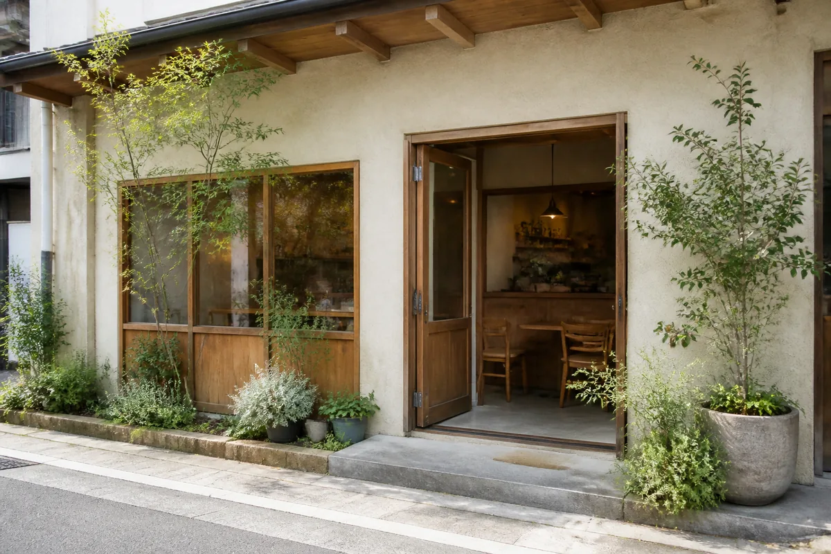 レストラン・カフェの雰囲気を表したAI生成イメージ（veg cafe & health food store 菜の花の実写ではありません）
