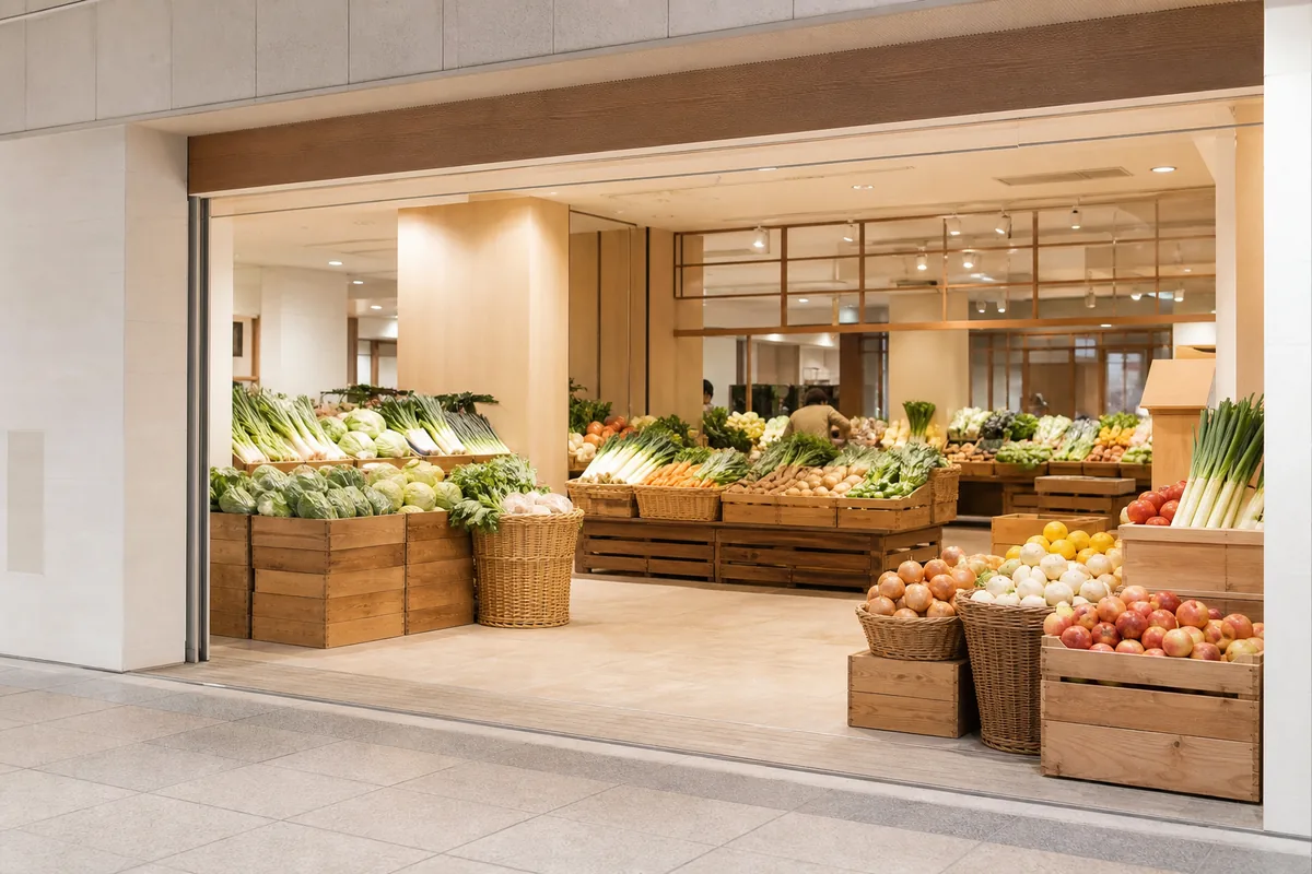 スーパーの雰囲気を表したAI生成イメージ（ビオセボン 日本橋髙島屋S.C.店の実写ではありません）