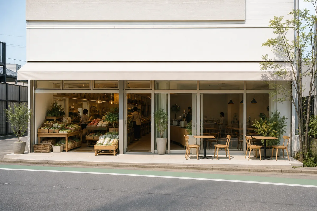 自然食品店の雰囲気を表したAI生成イメージ（EMショップ百姓家族の実写ではありません）
