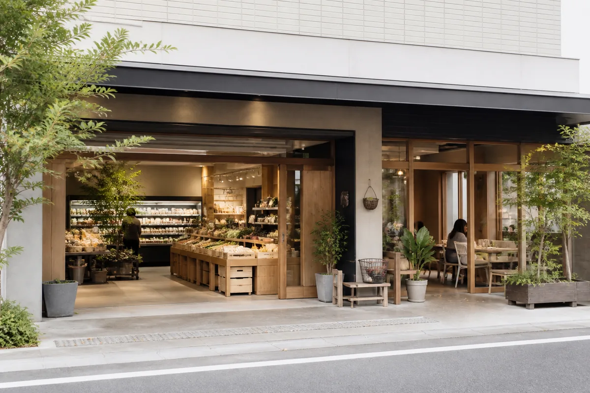 自然食品店の雰囲気を表したAI生成イメージ（自然食品F&F 麻布十番店の実写ではありません）