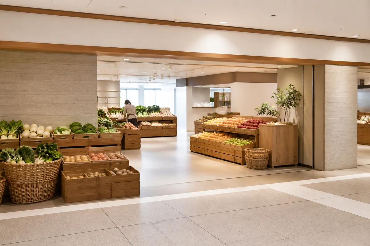 スーパーの雰囲気を表したAI生成イメージ（ビオセボン 二子玉川 東急フードショー店の実写ではありません）