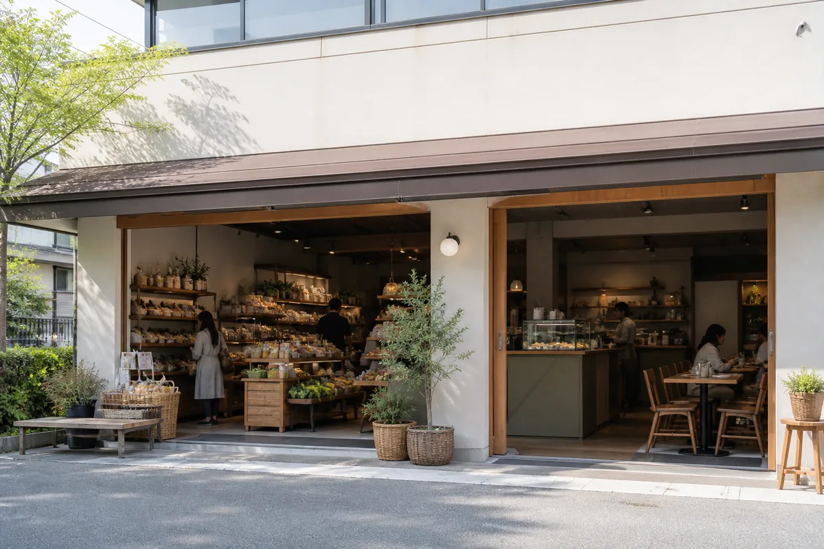 自然食品店の雰囲気を表したAI生成イメージ（自然食品の店 ぱんぷきんの実写ではありません）