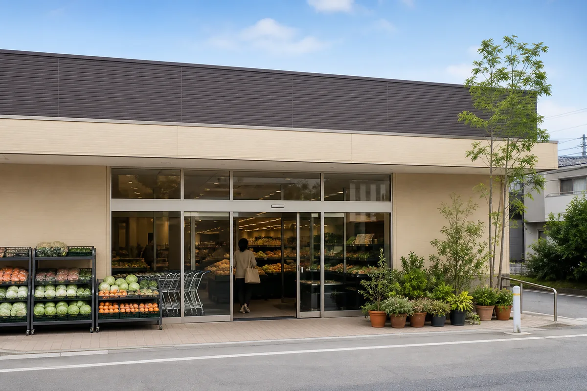 スーパーの雰囲気を表したAI生成イメージ（ビオセボン 四谷三丁目店の実写ではありません）