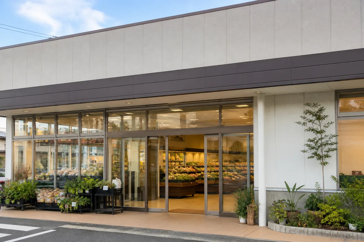 スーパーの雰囲気を表したAI生成イメージ（ビオセボン 骨董通り店の実写ではありません）