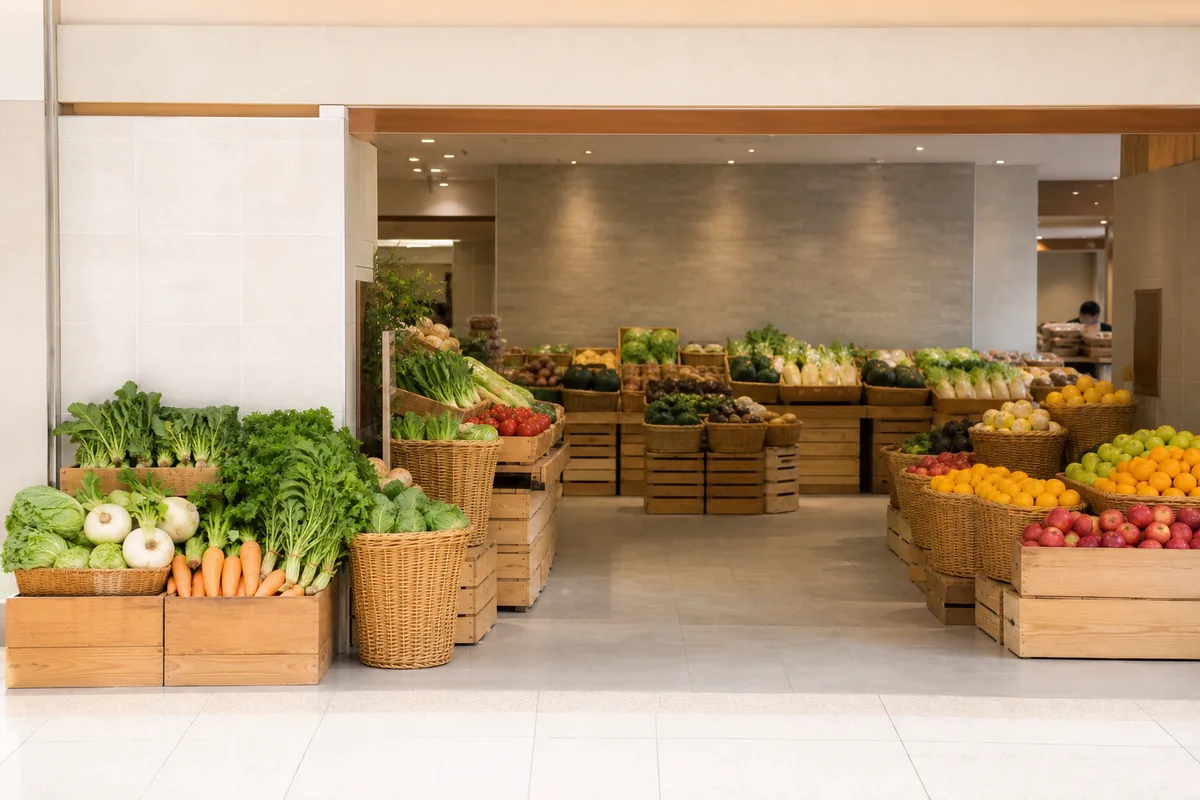 自然食品店の雰囲気を表したAI生成イメージ（こだわりや 昭島店の実写ではありません）