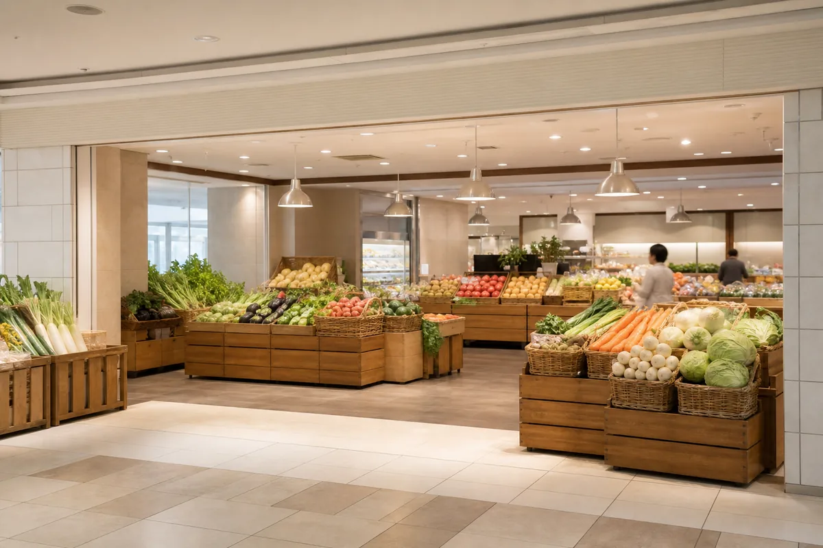 自然食品店の雰囲気を表したAI生成イメージ（自然食品F&F アトレ川崎店の実写ではありません）