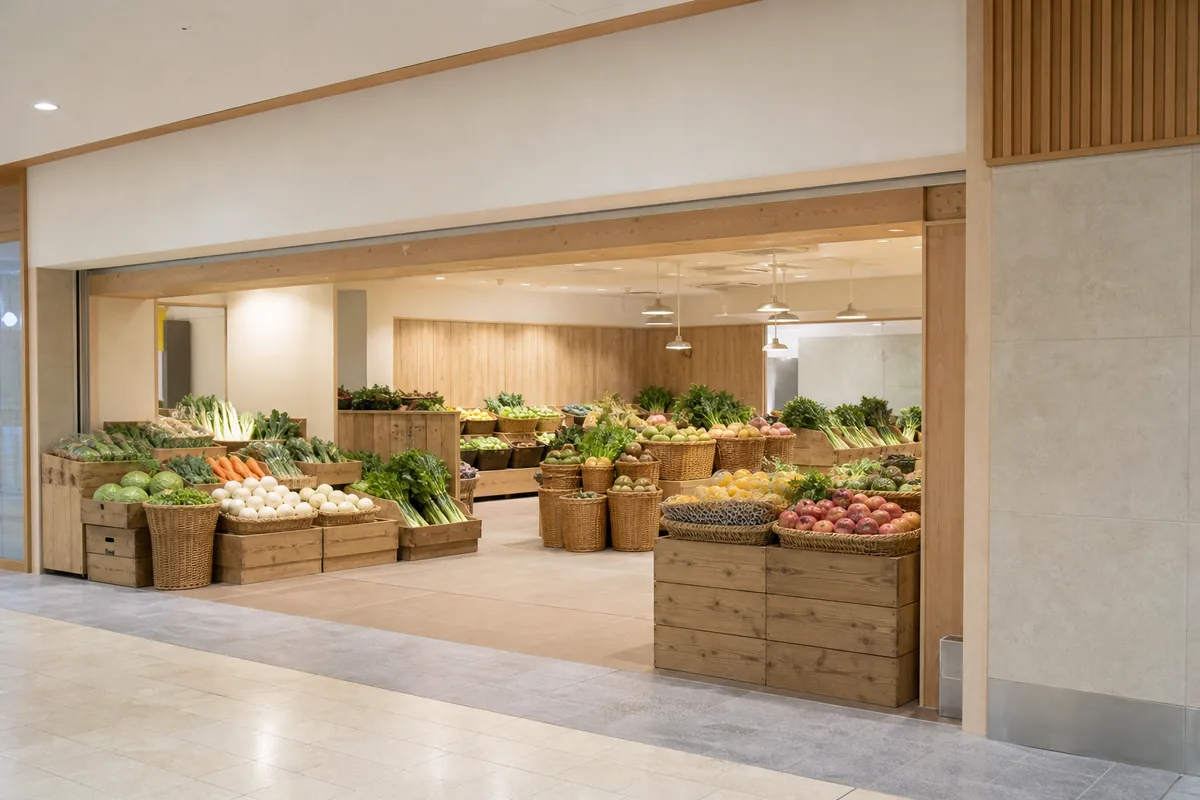 スーパーの雰囲気を表したAI生成イメージ（KUMU ORGANIC MARKET 豊中店の実写ではありません）