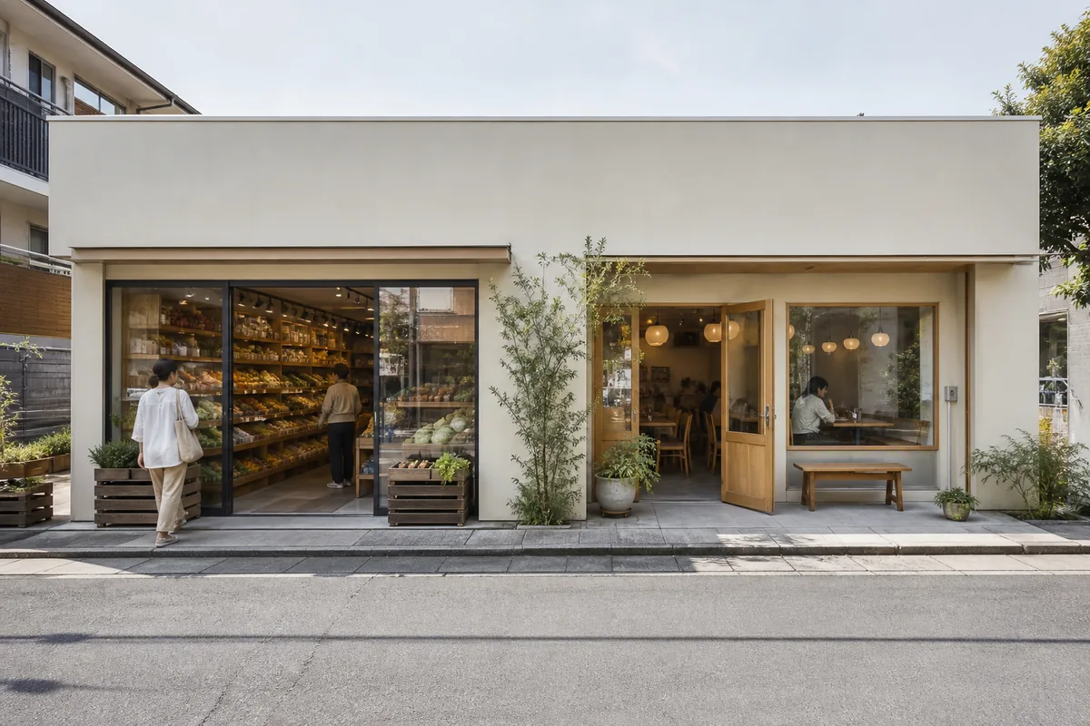 自然食品店の雰囲気を表したAI生成イメージ（鶴亀の実写ではありません）