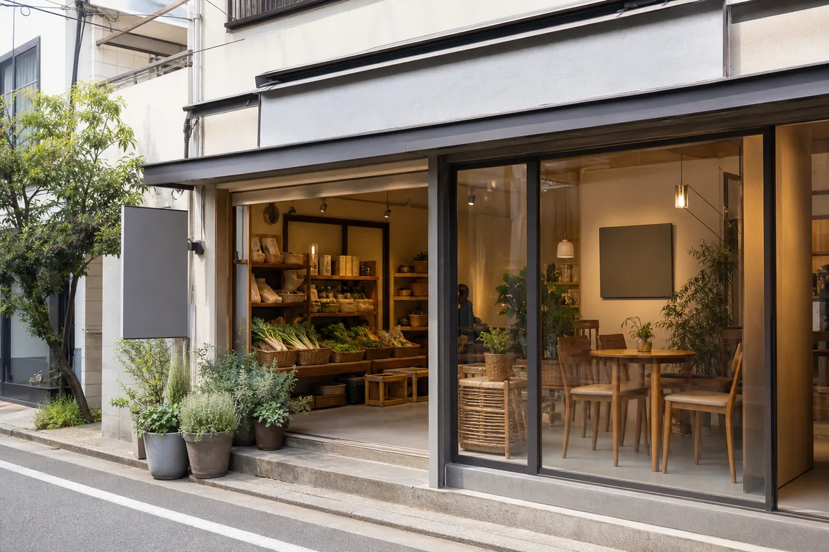 自然食品店の雰囲気を表したAI生成イメージ（ヘルシングあいの実写ではありません）