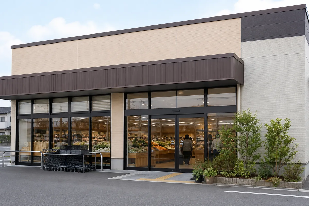 スーパーの雰囲気を表したAI生成イメージ（オーガニック市場てんぶす 那覇店の実写ではありません）